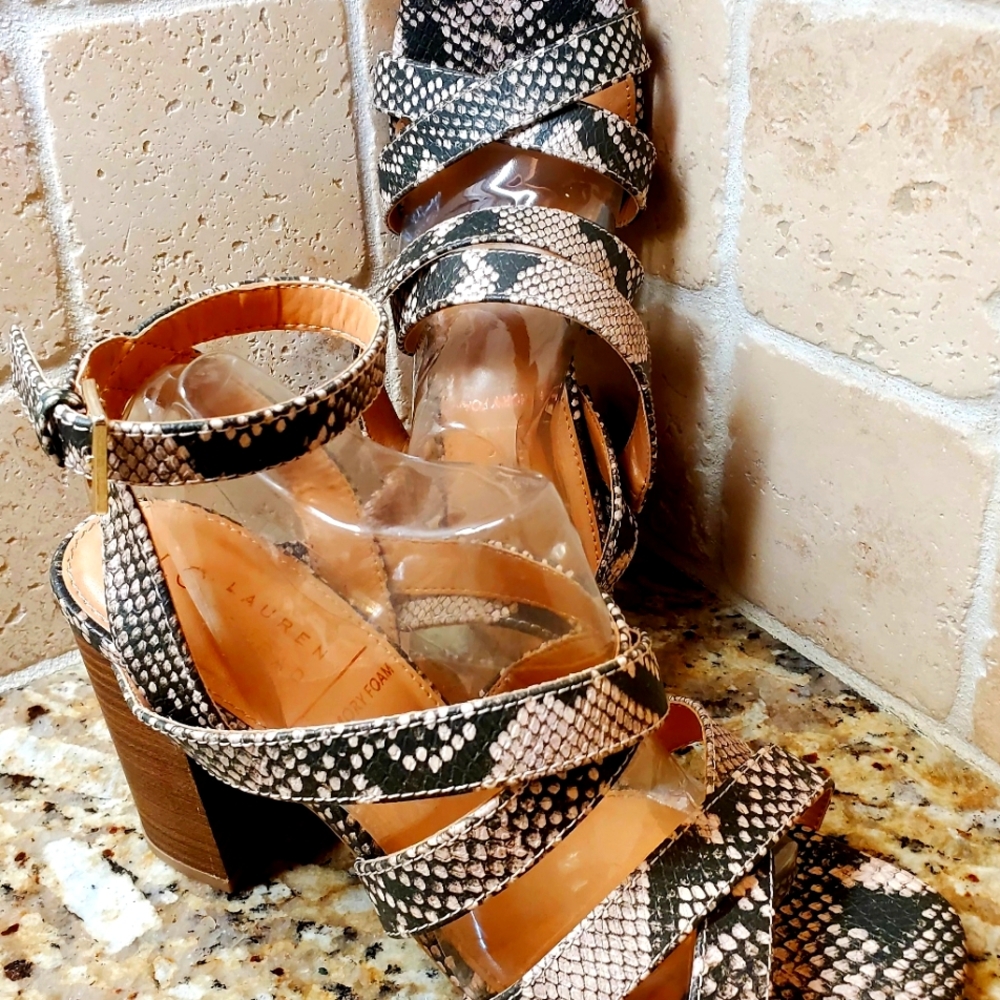 LC Lauren Conrad Snake Print Strappy 4" Block Heels Size 8